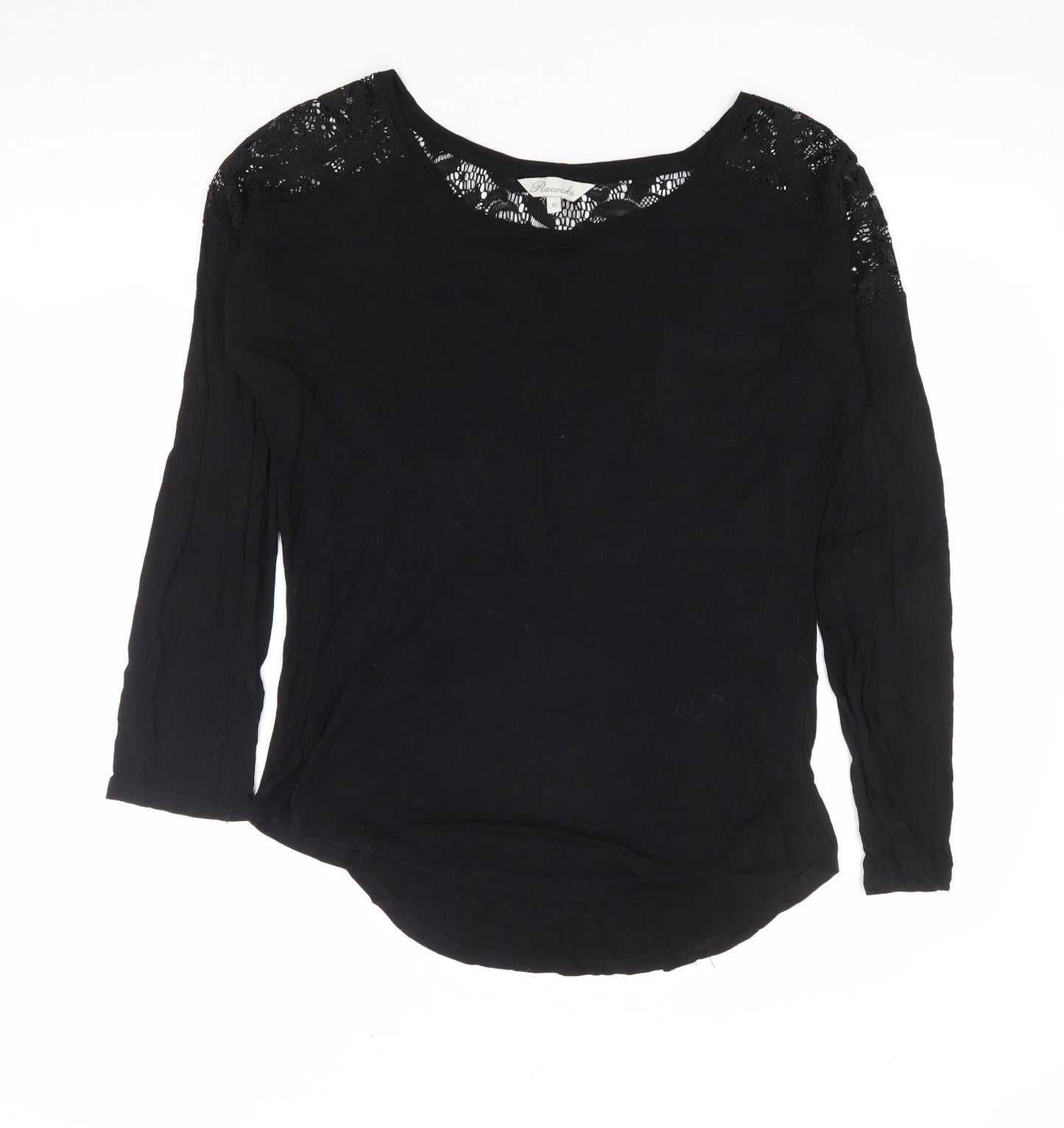 Peacocks Womens Black Polyester Jersey T-Shirt Size 12 Round Neck