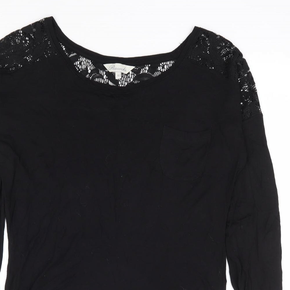 Peacocks Womens Black Polyester Jersey T-Shirt Size 12 Round Neck