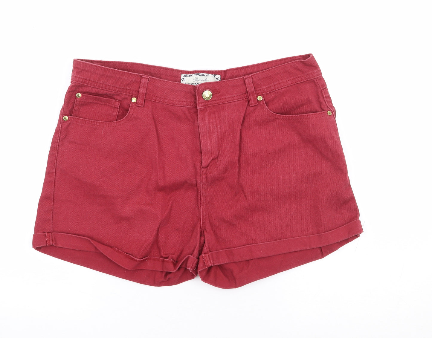 Peacocks Womens Red Cotton Mom Shorts Size 14 L4 in Regular Zip