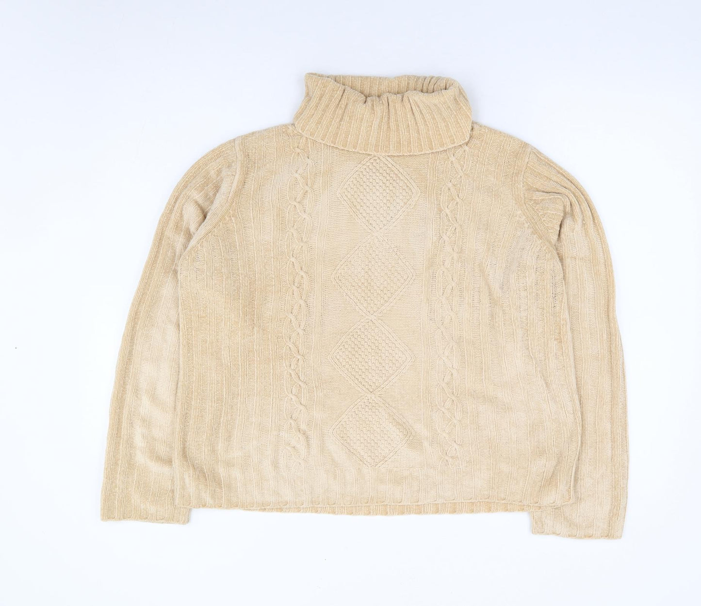Preworn Womens Beige Roll Neck Acrylic Pullover Jumper Size 12