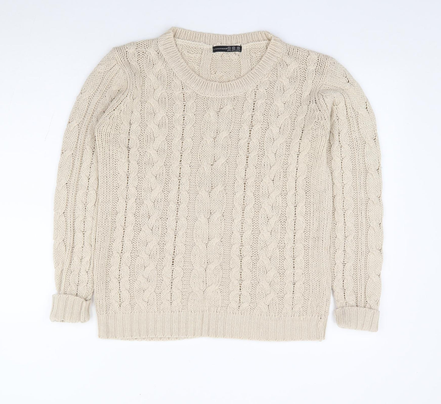 Primark Womens Beige Round Neck Acrylic Pullover Jumper Size 14