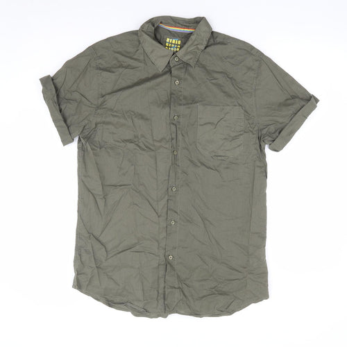 Topman Mens Green Cotton Button-Up Size M Collared Button