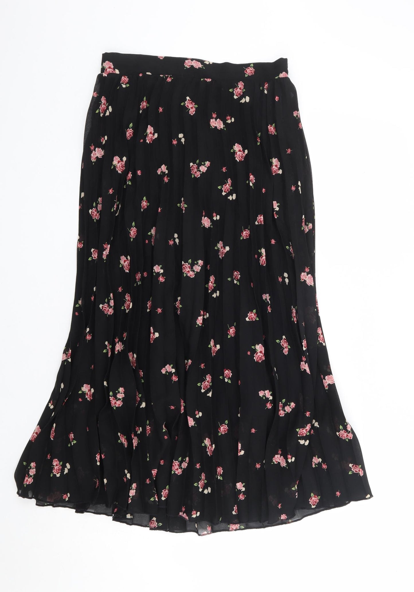 Dorothy Perkins Womens Black Floral Polyester Pleated Skirt Size 10