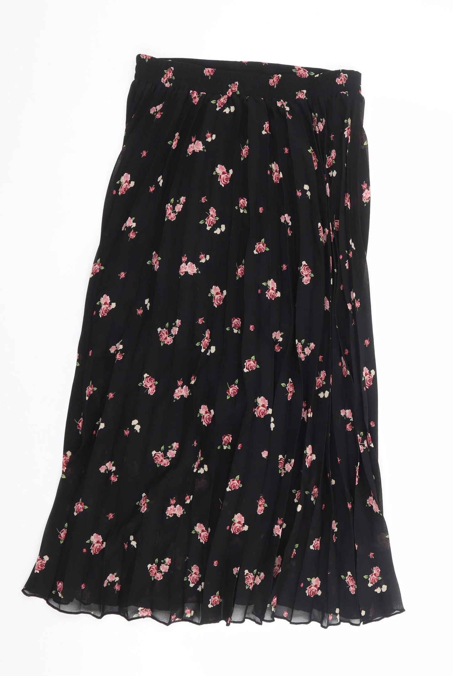 Dorothy Perkins Womens Black Floral Polyester Pleated Skirt Size 10