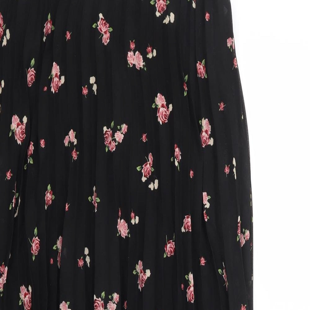 Dorothy Perkins Womens Black Floral Polyester Pleated Skirt Size 10