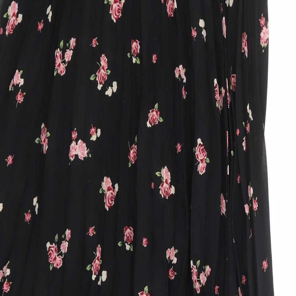 Dorothy Perkins Womens Black Floral Polyester Pleated Skirt Size 10