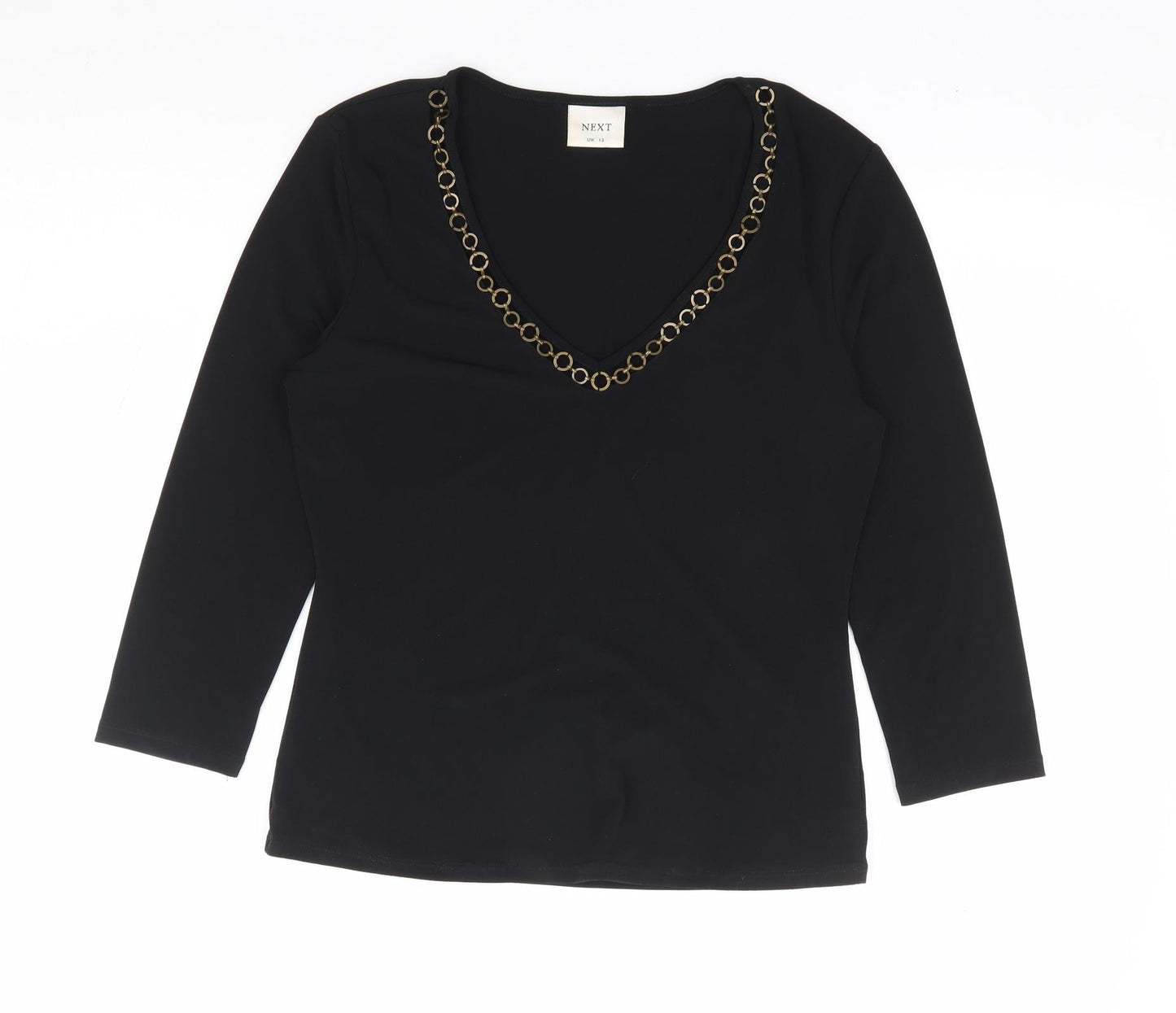 NEXT Womens Black Polyester Jersey T-Shirt Size 12 V-Neck