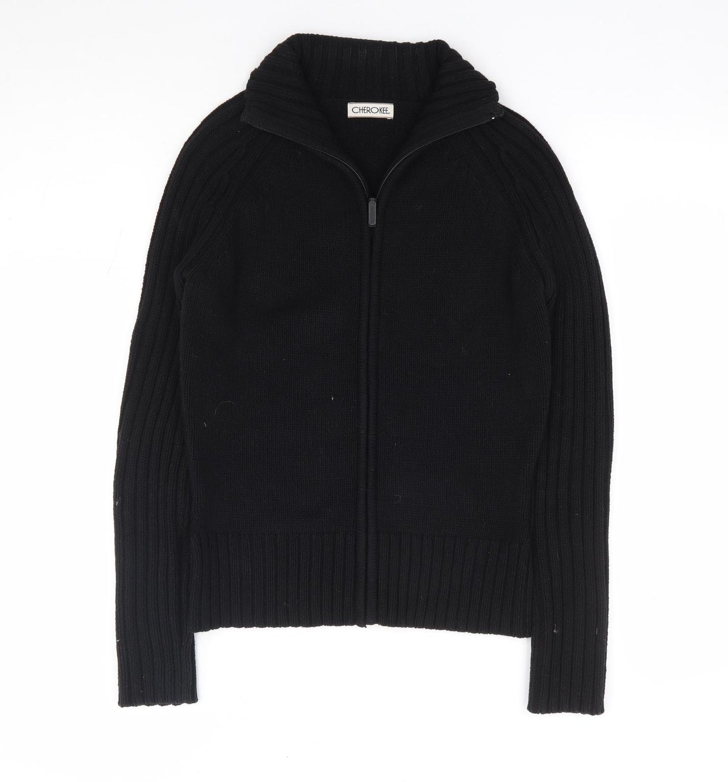 Cherokee Womens Black V-Neck Cotton Full Zip Jumper Size 10