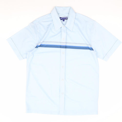 Innocentimens Collentions Mens Blue Striped Polyester Button-Up Size S Collared Button