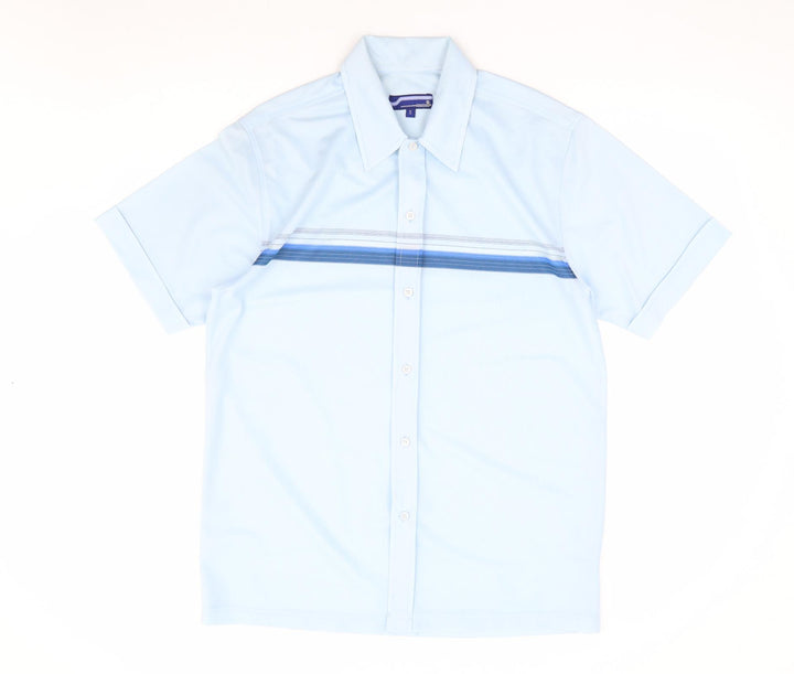 Innocentimens Collentions Mens Blue Striped Polyester Button-Up Size S Collared Button