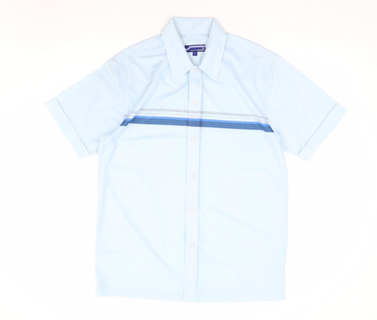 Innocentimens Collentions Mens Blue Striped Polyester Button-Up Size S Collared Button