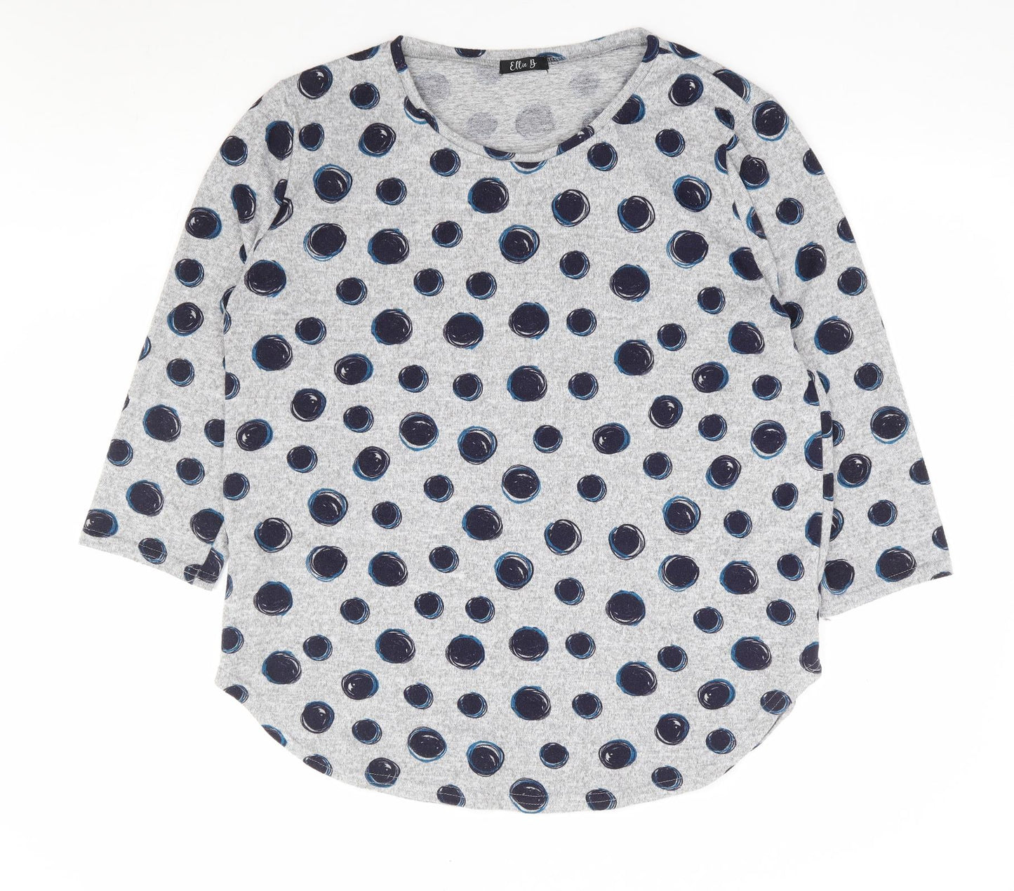 Ellie B Womens Grey Polka Dot Polyester Jersey Blouse Size L Round Neck