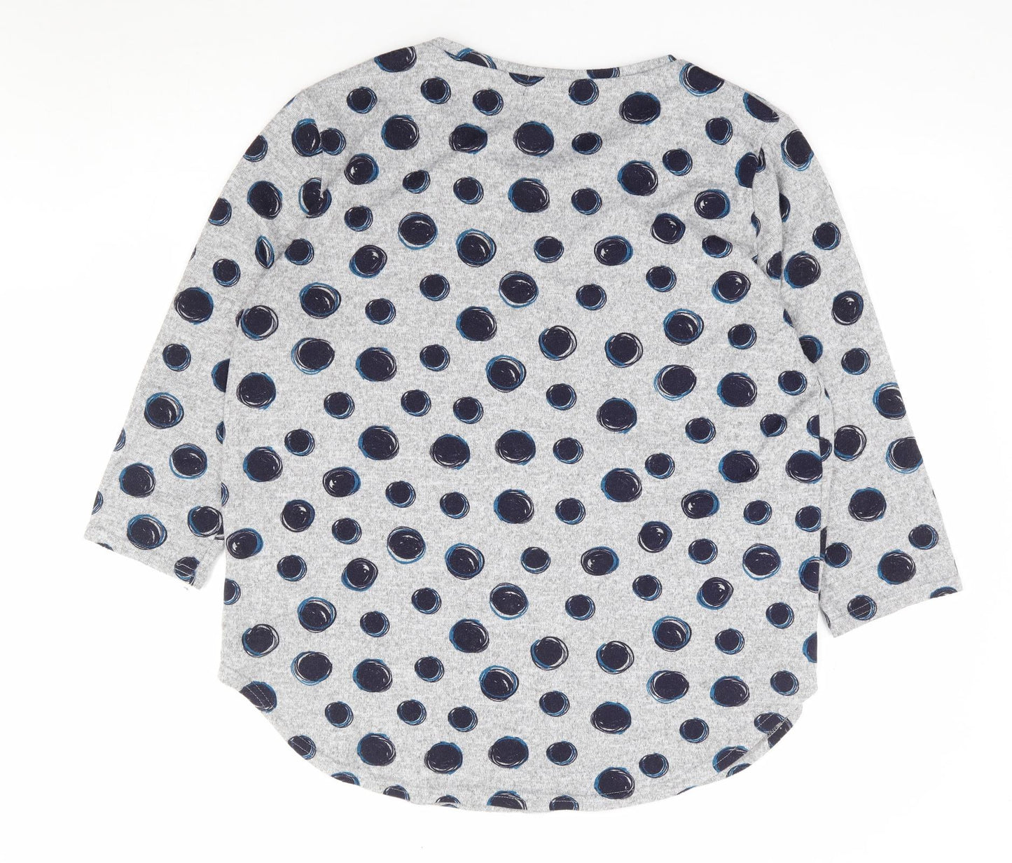 Ellie B Womens Grey Polka Dot Polyester Jersey Blouse Size L Round Neck
