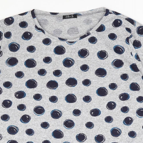 Ellie B Womens Grey Polka Dot Polyester Jersey Blouse Size L Round Neck