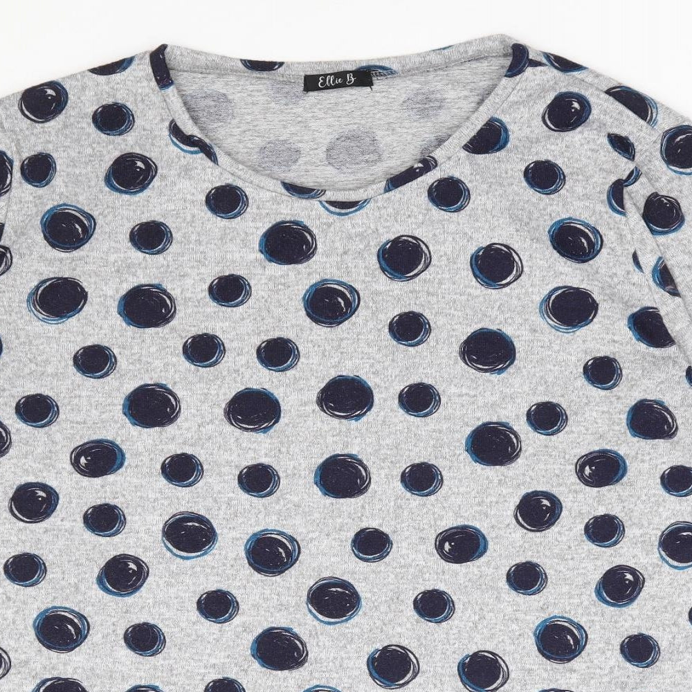 Ellie B Womens Grey Polka Dot Polyester Jersey Blouse Size L Round Neck