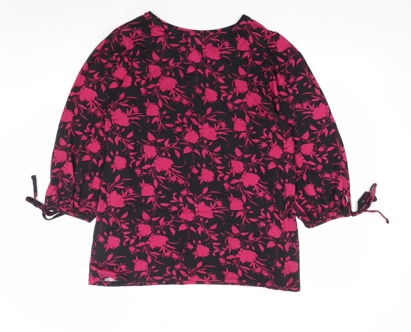 Principles Womens Black Floral Viscose Jersey Blouse Size 16 Round Neck