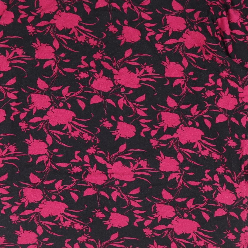 Principles Womens Black Floral Viscose Jersey Blouse Size 16 Round Neck