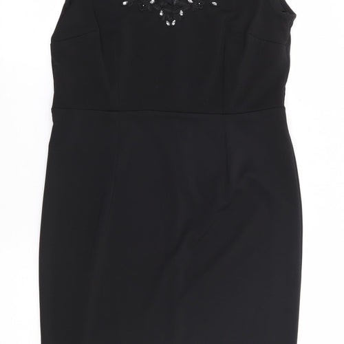 Dorothy Perkins Womens Black Polyester Pencil Dress Size M V-Neck Zip
