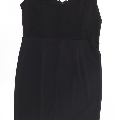 Dorothy Perkins Womens Black Polyester Pencil Dress Size M V-Neck Zip
