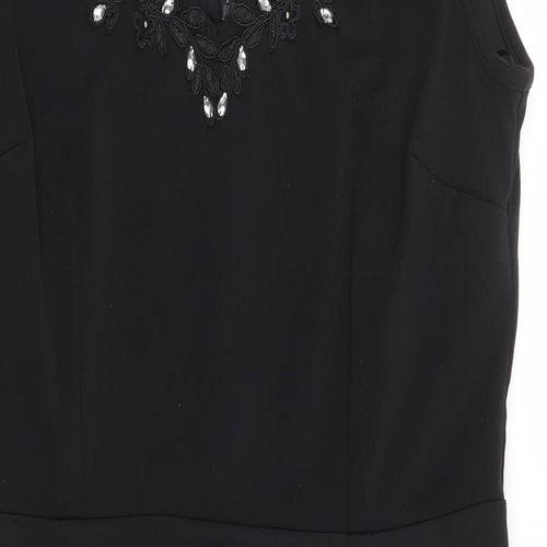 Dorothy Perkins Womens Black Polyester Pencil Dress Size M V-Neck Zip