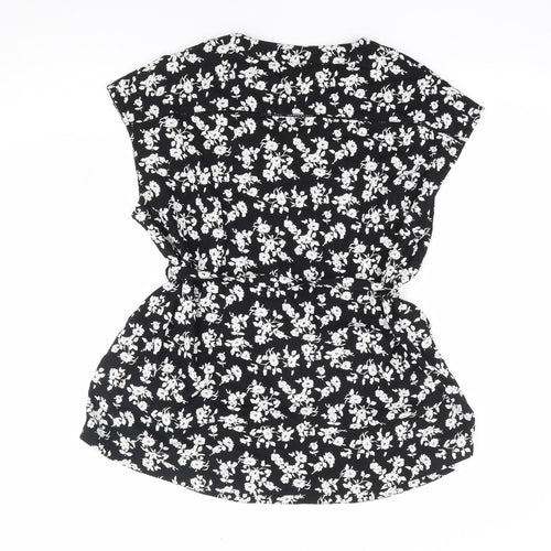 JoJo Maman Bébé Womens Black Floral Viscose Jersey Blouse Size M V-Neck