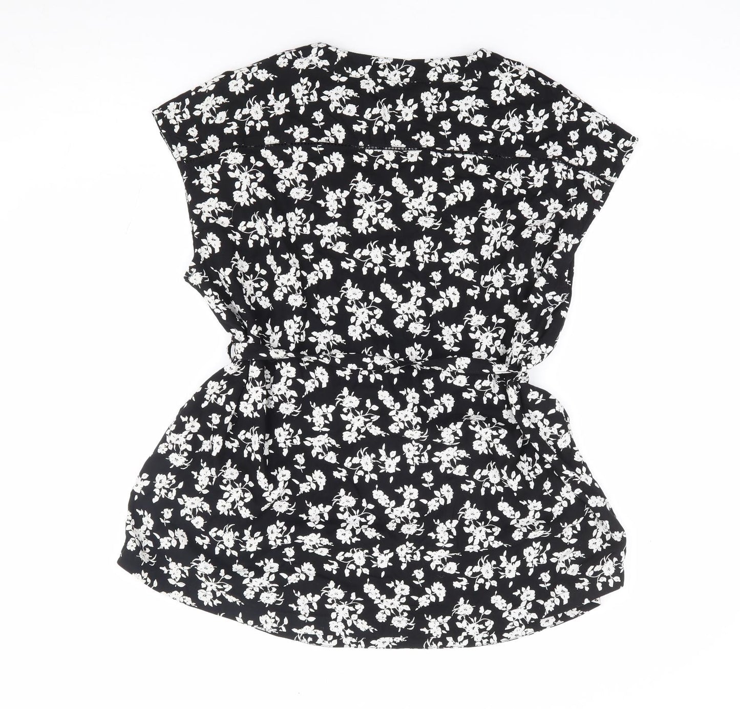 JoJo Maman Bébé Womens Black Floral Viscose Jersey Blouse Size M V-Neck