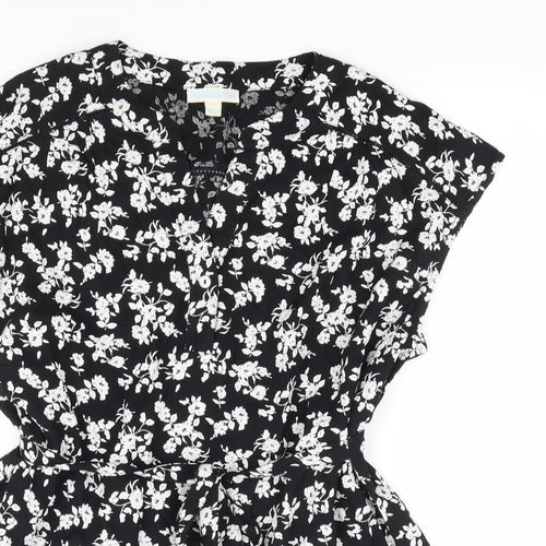 JoJo Maman Bébé Womens Black Floral Viscose Jersey Blouse Size M V-Neck