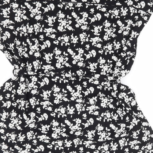 JoJo Maman Bébé Womens Black Floral Viscose Jersey Blouse Size M V-Neck