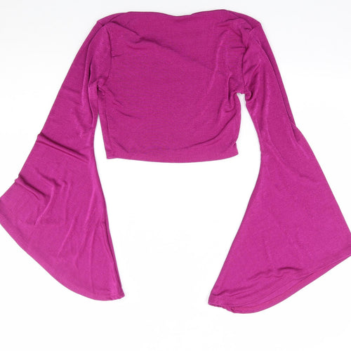 Nasty Gal Womens Purple Polyester Cropped T-Shirt Size 6 V-Neck