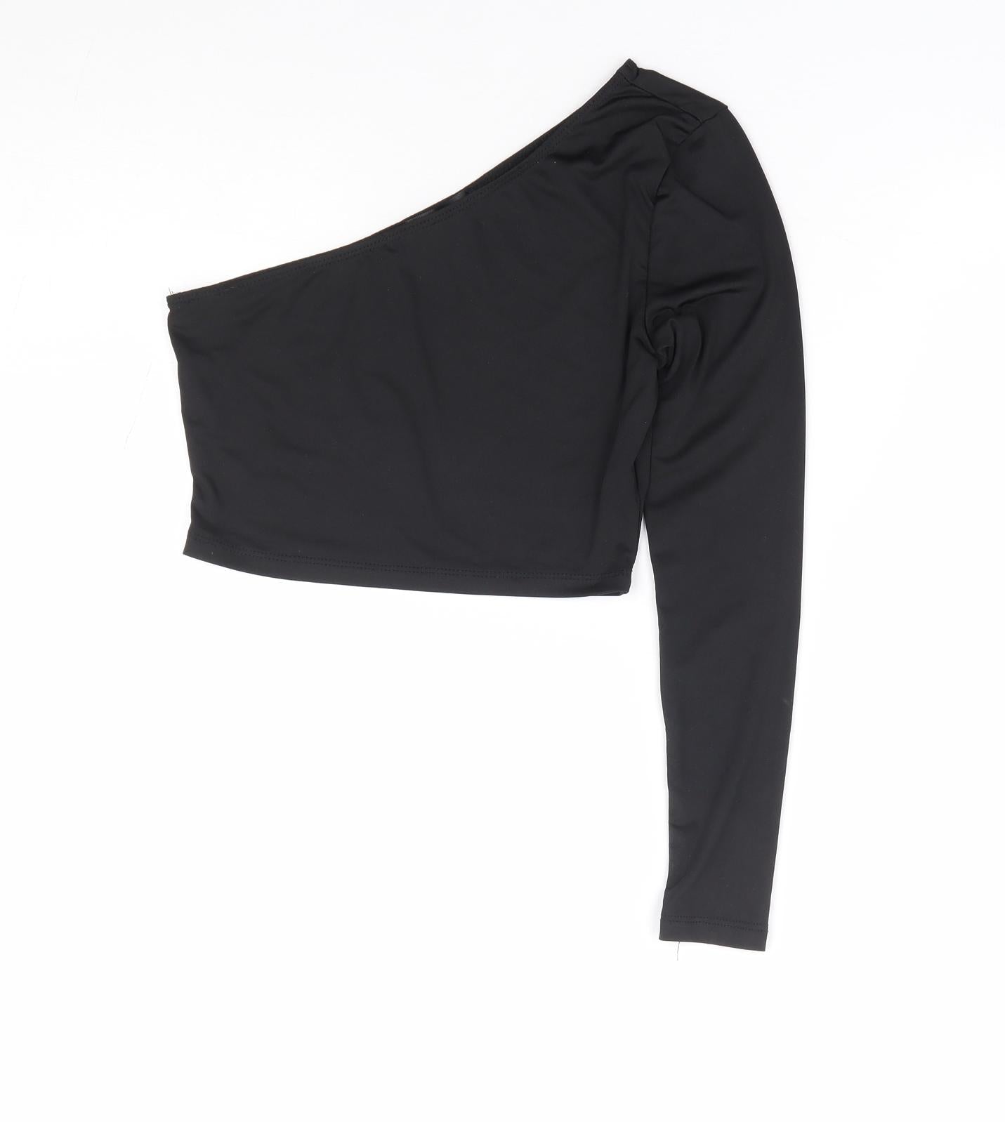 SheIn Womens Black Polyester Cropped T-Shirt Size XS One Shoulder