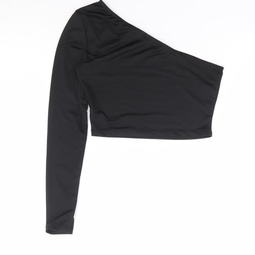 SheIn Womens Black Polyester Cropped T-Shirt Size XS One Shoulder