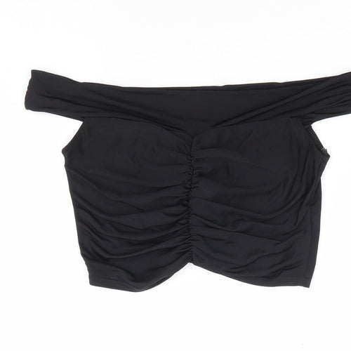 Missguided Womens Black Polyester Cropped T-Shirt Size 6 Off the Shoulder
