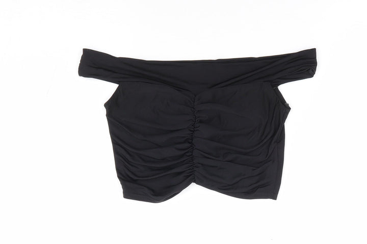 Missguided Womens Black Polyester Cropped T-Shirt Size 6 Off the Shoulder