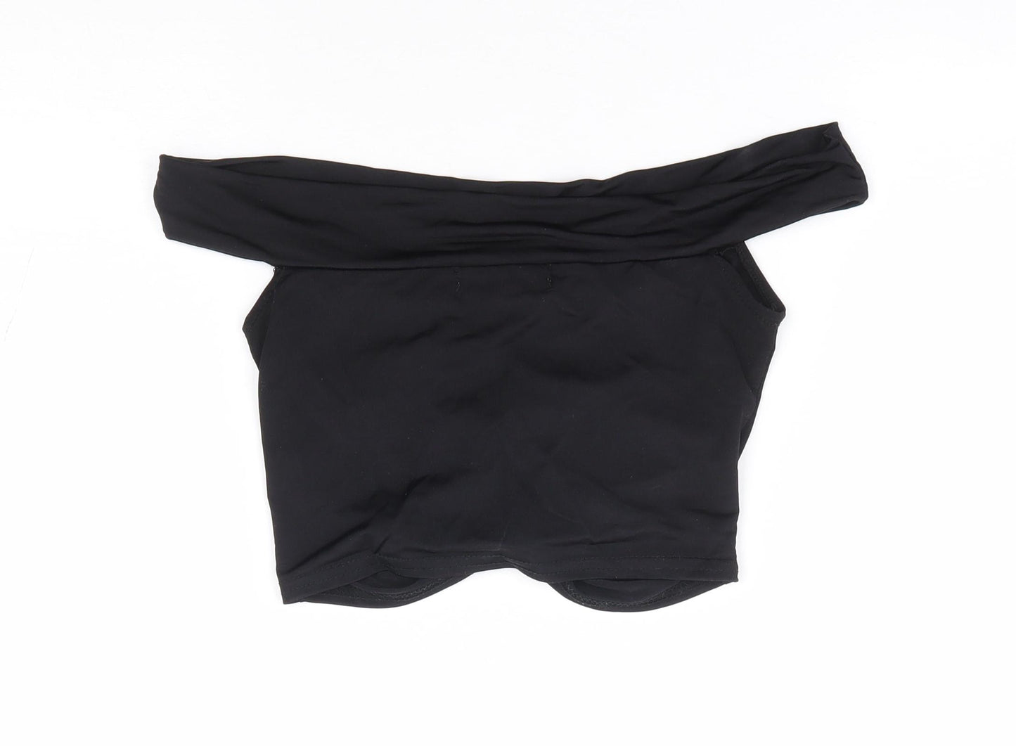 Missguided Womens Black Polyester Cropped T-Shirt Size 6 Off the Shoulder