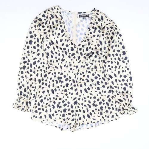 Missguided Womens Beige Animal Print Polyester Playsuit One-Piece Size 4 Zip