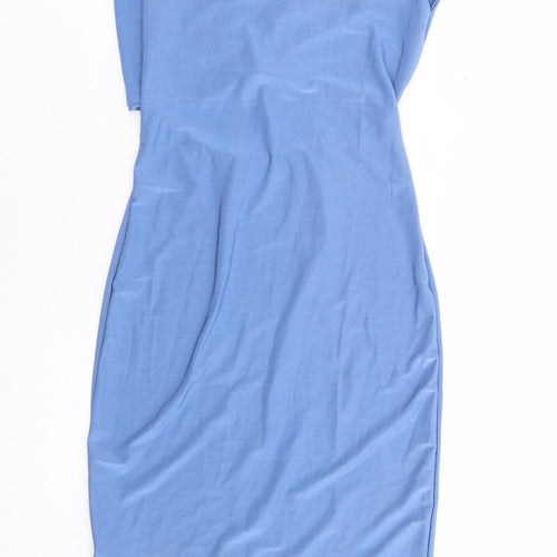 PRETTYLITTLETHING Womens Blue Polyester Bodycon Size 4 Collared Pullover