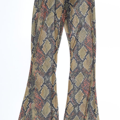 PRETTYLITTLETHING Womens Green Animal Print Polyester Trousers Size 4 L33 in Regular