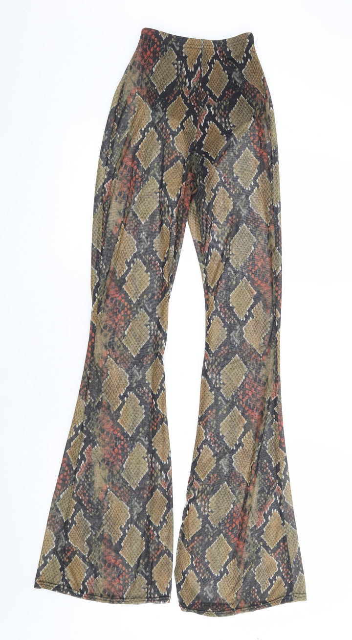 PRETTYLITTLETHING Womens Green Animal Print Polyester Trousers Size 4 L33 in Regular