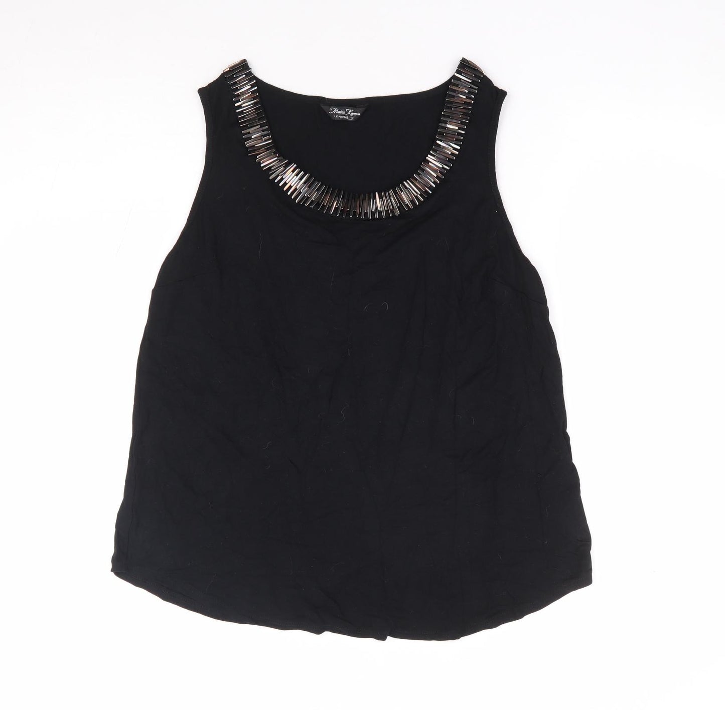 Marina Kaneva Womens Black Viscose Jersey Tank Size 12 Round Neck