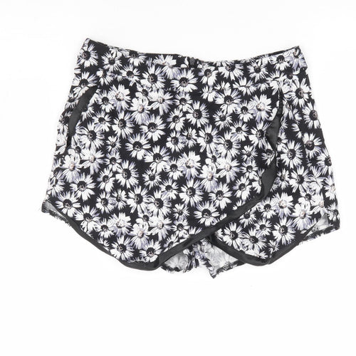 Brave Soul Womens Black Floral Cotton Mini Skort Size S Zip