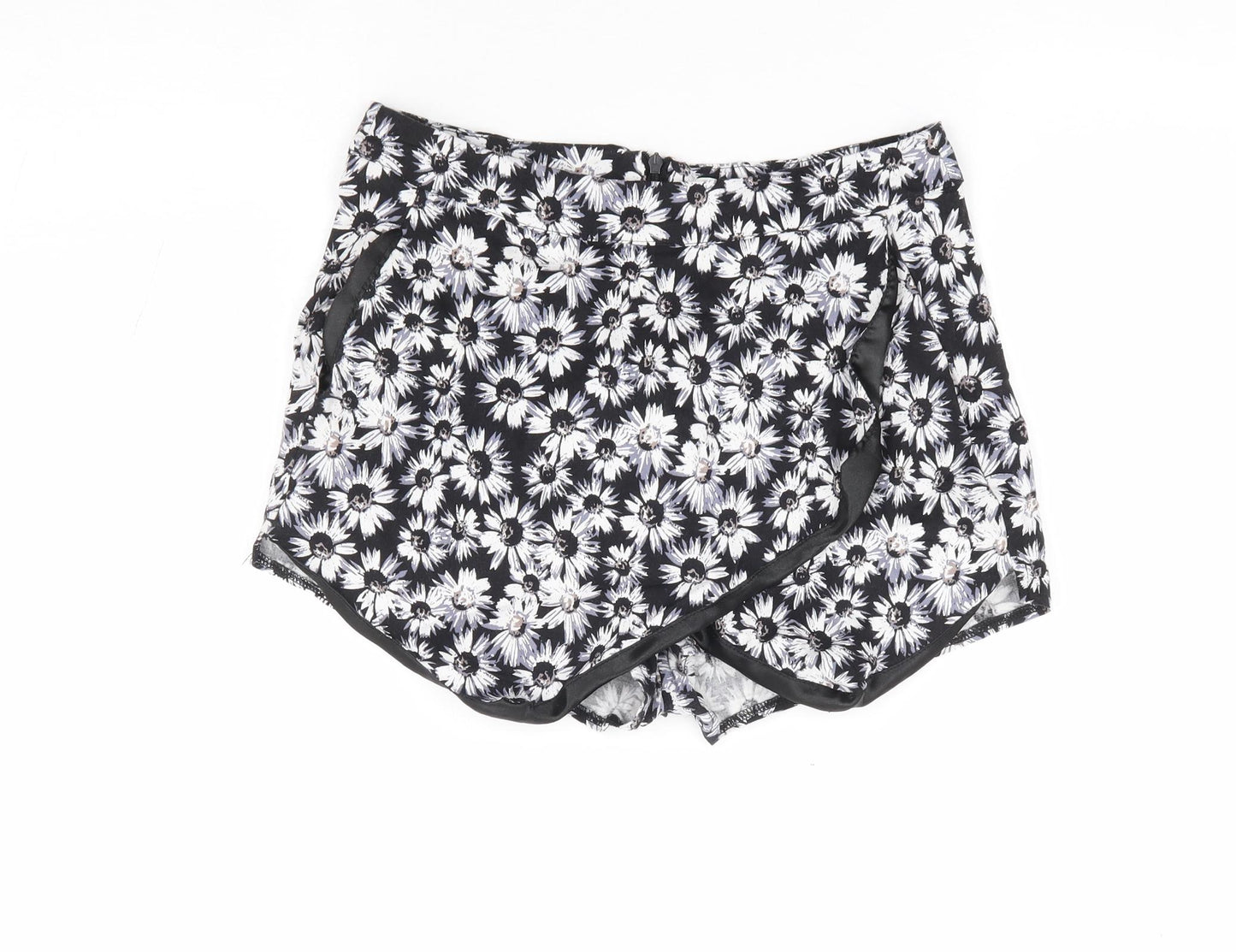 Brave Soul Womens Black Floral Cotton Mini Skort Size S Zip