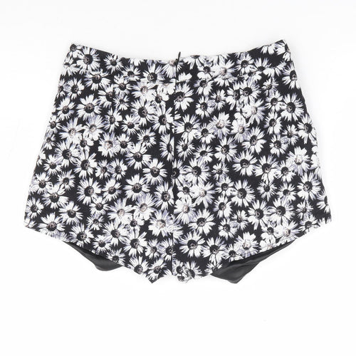 Brave Soul Womens Black Floral Cotton Mini Skort Size S Zip