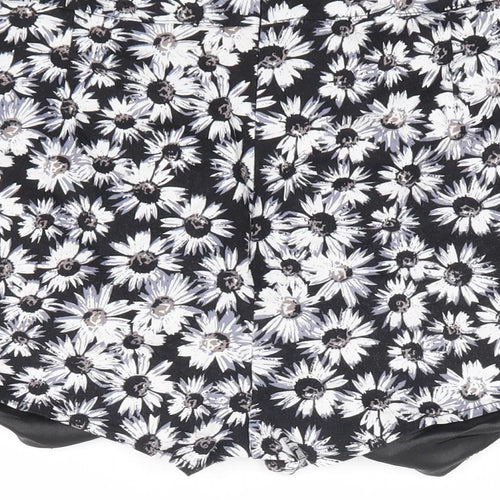 Brave Soul Womens Black Floral Cotton Mini Skort Size S Zip