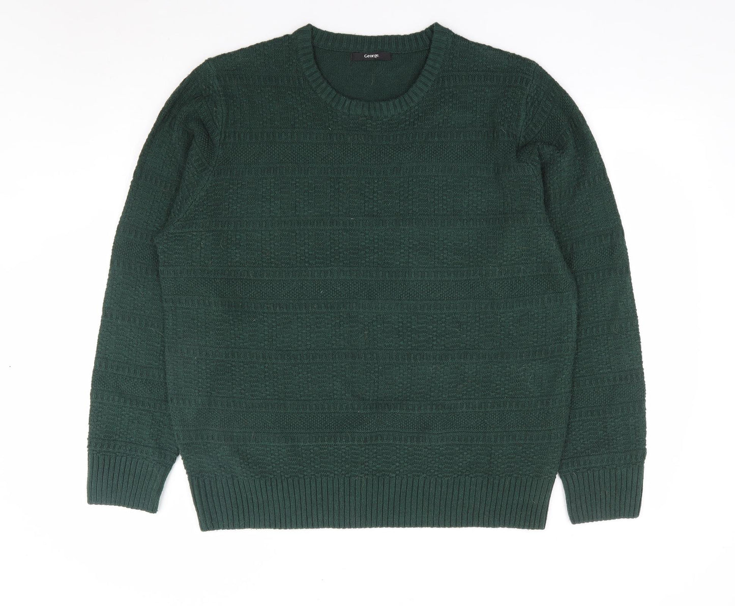 George Mens Green Crew Neck Acrylic Pullover Jumper Size L