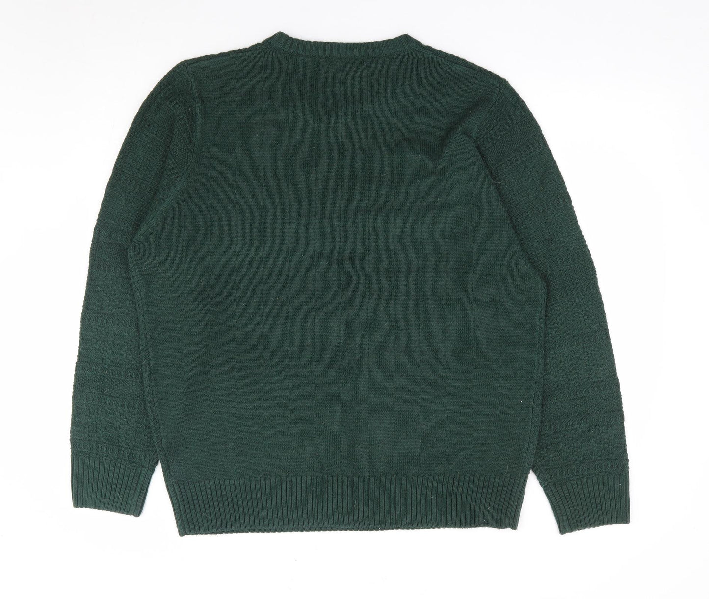 George Mens Green Crew Neck Acrylic Pullover Jumper Size L