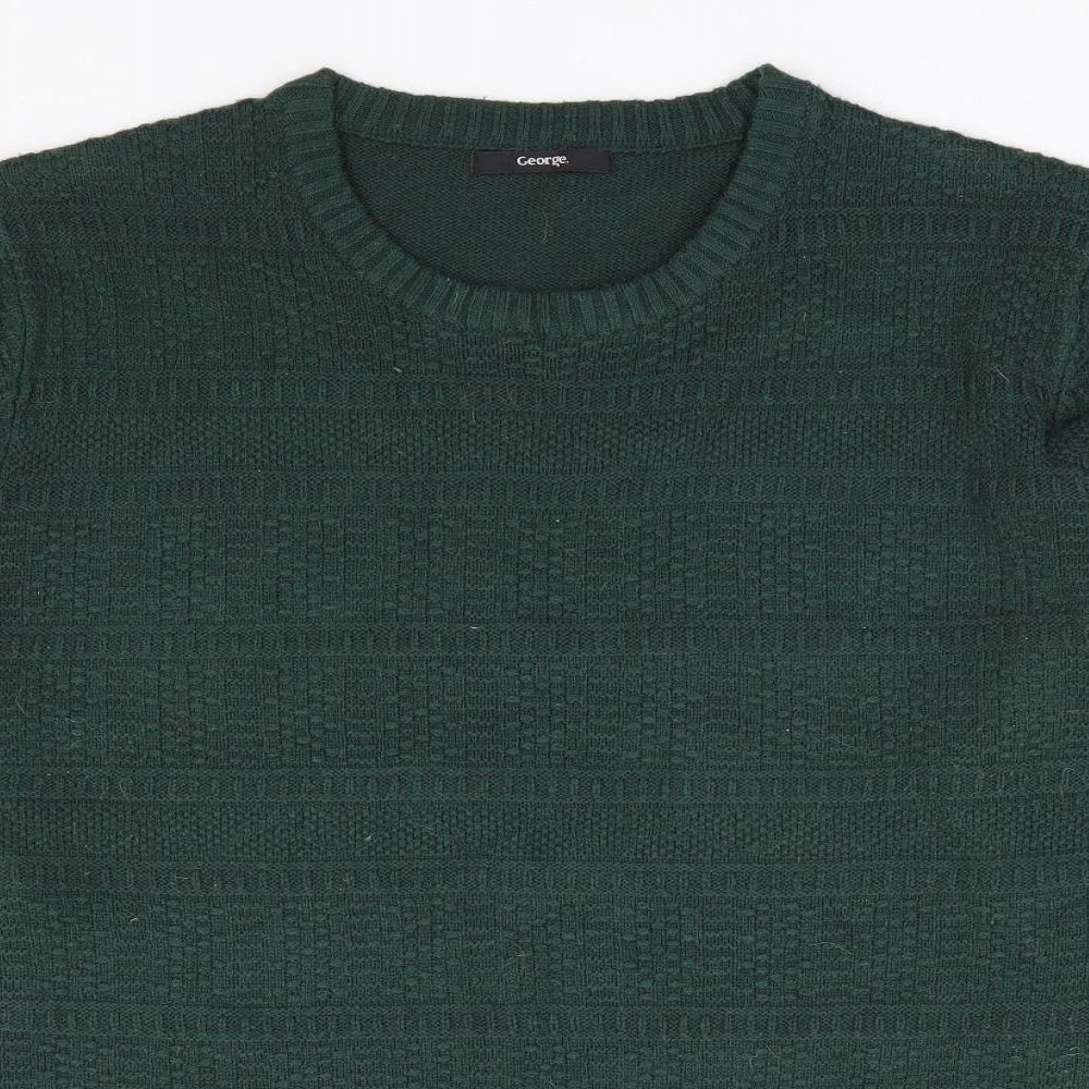 George Mens Green Crew Neck Acrylic Pullover Jumper Size L