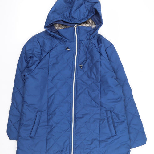 Anne De Lancay Womens Blue Quilted Coat Size M Zip
