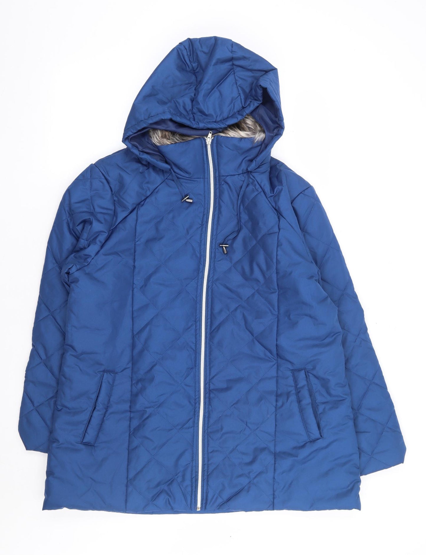 Anne De Lancay Womens Blue Quilted Coat Size M Zip