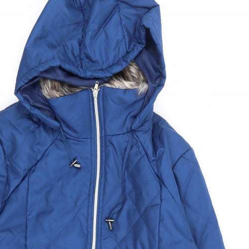 Anne De Lancay Womens Blue Quilted Coat Size M Zip