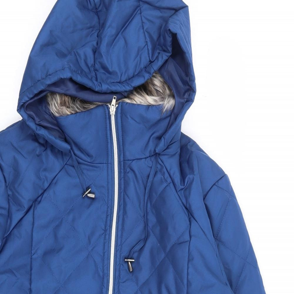 Anne De Lancay Womens Blue Quilted Coat Size M Zip